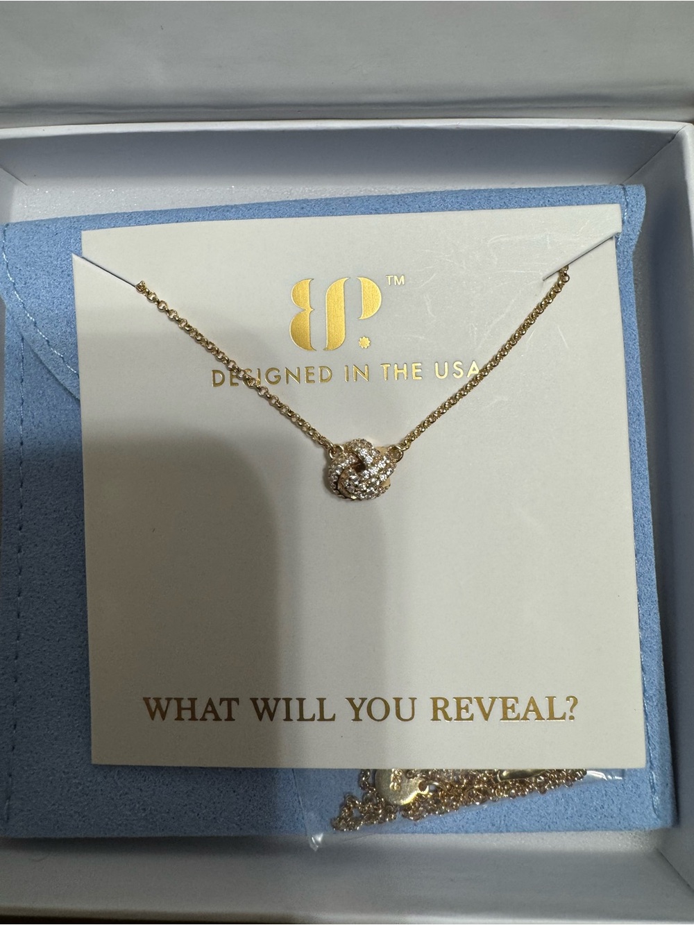 BP™ Gold Knot Pendant Necklace with Crystal Accents